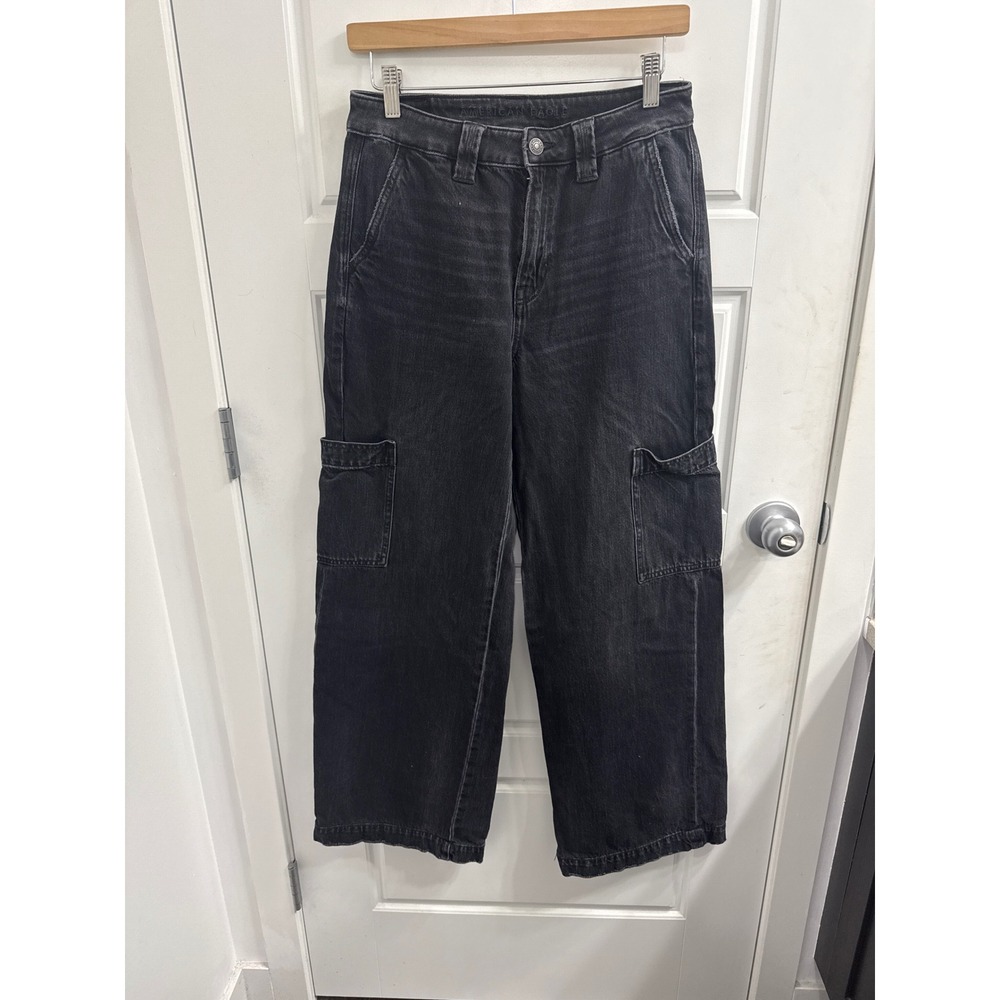 American Eagle Womens Super High Rise Baggy Wide Leg Cargo Jeans Black Jeans 2